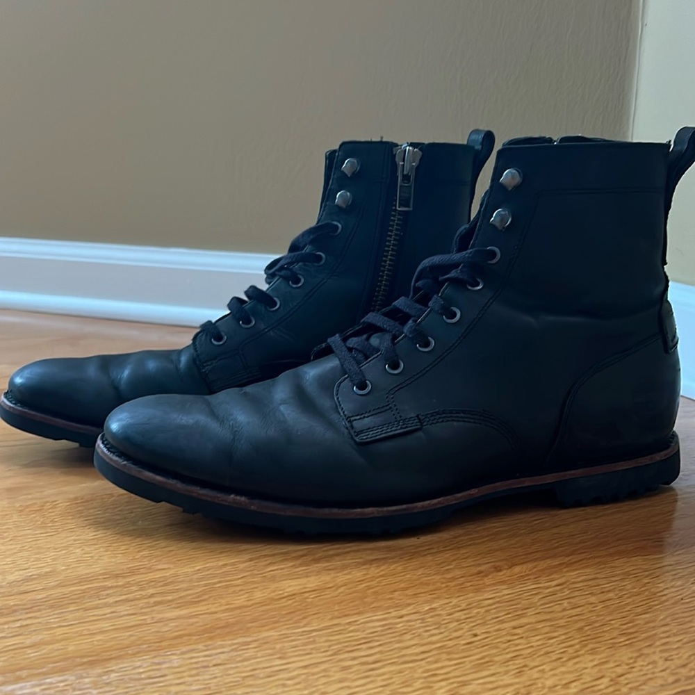 Black Leather Ankle Boots with Rounded Toe